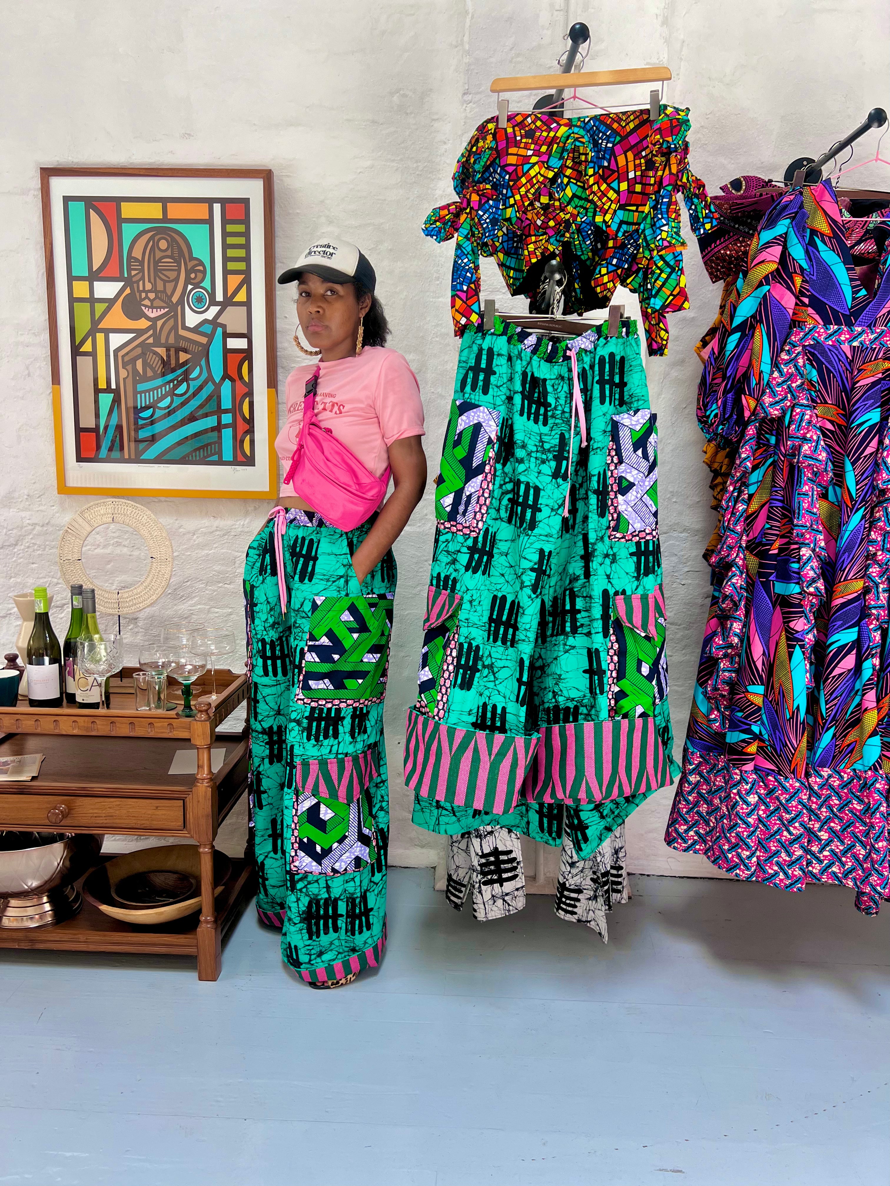 Ubud Pants | African Print Wide-Leg Cargo Pants