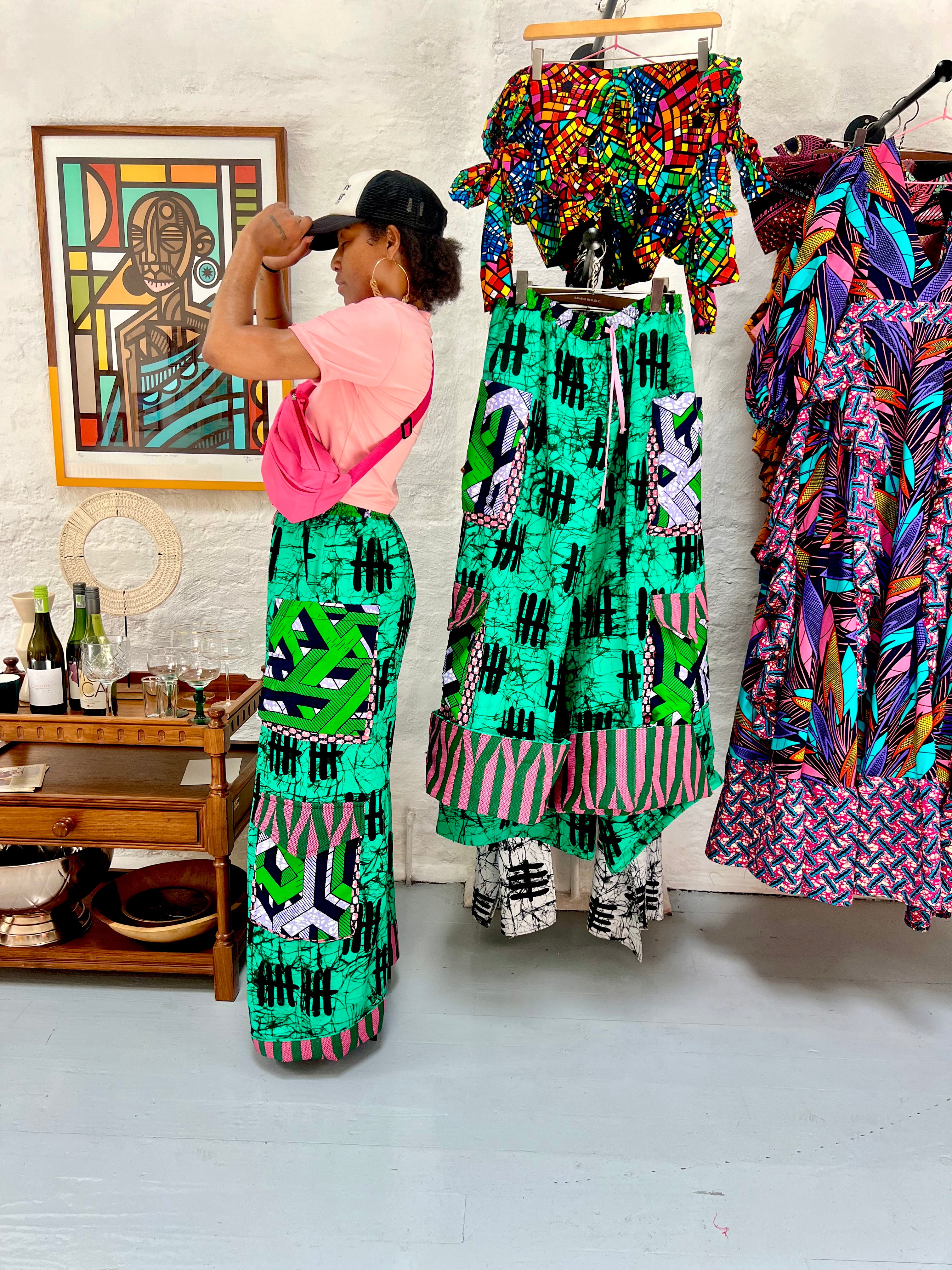 Ubud Pants | African Print Wide-Leg Cargo Pants