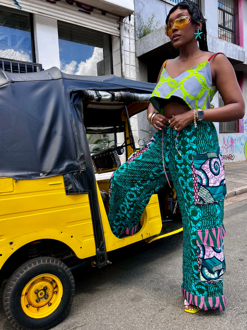 Ubud Pants | African Print Wide-Leg Cargo Pants