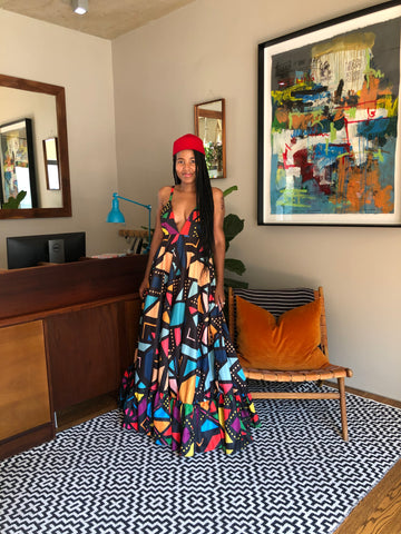 Colourful Mud Cloth Maxi Dress (Pre order, Delivery is After 6 weeks)