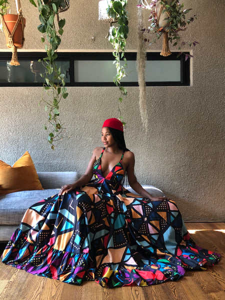 Colourful Mud Cloth Maxi Dress (Pre order, Delivery is After 6 weeks)